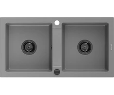 Granitinė virtuvinė plautuvė Mexen Mario su sifonu, Pilkas+Juodas, 820 x 436 mm