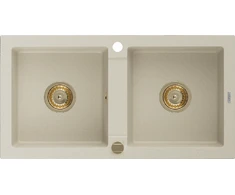 Granitinė virtuvinė plautuvė Mexen Mario su sifonu, rusvai gelsvas+Gold, 820 x 436 mm