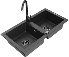 Granitinė virtuvinė plautuvė Mexen Mario su maišytuvu ir sifonu, Juodas granite+Juodas