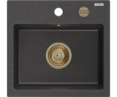 Granitinė virtuvinė plautuvė Mexen Milo su sifonu, Juodas granite+Gold, 435 x 410 mm