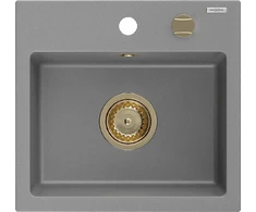 Granitinė virtuvinė plautuvė Mexen Milo su sifonu, Pilkas+Gold, 435 x 410 mm