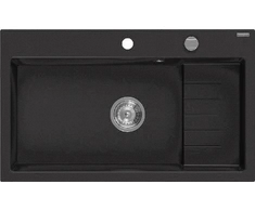 Granitinė virtuvinė plautuvė Mexen Omar su sifonu, Juodas+Chrome, 800 x 480 mm