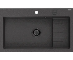Granitinė virtuvinė plautuvė Mexen Omar su sifonu, Juodas granite+Juodas, 800 x 480 mm