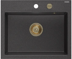 Granitinė virtuvinė plautuvė Mexen Oscar su sifonu, Juodas granite+Gold, 580 x 490 mm