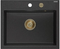 Granitinė virtuvinė plautuvė Mexen Oscar su sifonu, Metallic juodas/sidabrinis+Gold, 580 x 490 mm