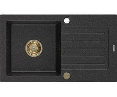 Granitinė virtuvinė plautuvė Mexen Pablo su sifonu, Metallic juodas/sidabrinis+Gold, 752 x 436 mm