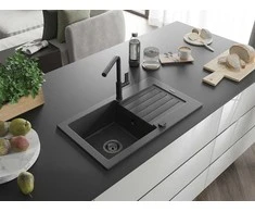 Granitinė virtuvinė plautuvė Mexen Pablo su maišytuvu ir sifonu, Juodas granite+Juodas