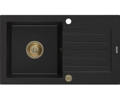 Granitinė virtuvinė plautuvė Mexen Pablo su sifonu, Juodas+Gold, 752 x 436 mm