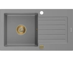 Granitinė virtuvinė plautuvė Mexen Pablo su sifonu, Pilkas+Gold, 752 x 436 mm
