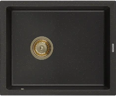 Granitinė virtuvinė plautuvė Mexen Pedro su sifonu, Metallic juodas/auksinis+Gold, 560 x 460 mm