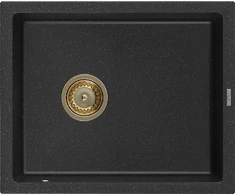 Granitinė virtuvinė plautuvė Mexen Pedro su sifonu, Metallic juodas/sidabrinis+Gold, 560 x 460 mm
