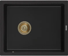Granitinė virtuvinė plautuvė Mexen Pedro su sifonu, Juodas+Gold, 560 x 460 mm