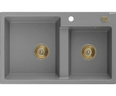 Granitinė virtuvinė plautuvė Mexen Tomas su sifonu, Pilkas+Gold, 800 x 500 mm
