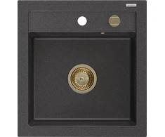 Granitinė virtuvinė plautuvė Mexen Vito su sifonu, Juodas granite+Gold, 520 x 490 mm
