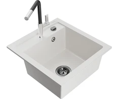 Granitinė virtuvinė plautuvė Mexen Vito su maišytuvu ir sifonu, Baltas+Juodas/Chrome