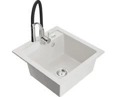 Granitinė virtuvinė plautuvė Mexen Vito su maišytuvu ir sifonu, Baltas+Juodas/Chrome