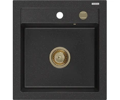 Granitinė virtuvinė plautuvė Mexen Vito su sifonu, Metallic juodas/sidabrinis+Gold, 520 x 490 mm