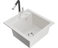 Granitinė virtuvinė plautuvė Mexen Vito su maišytuvu ir sifonu, Baltas+Juodas/Chrome