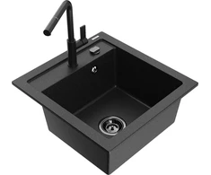 Granitinė virtuvinė plautuvė Mexen Vito su maišytuvu ir sifonu, Metallic juodas/sidabrinis+Juodas