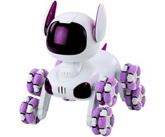 Interaktyvus robotas šuo su nuotoliniu valdymu TOOBY RC 4WD 360°, baltas/violetinis