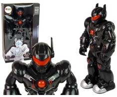 Interaktyvus vaikštantis robotas su garso ir šviesos efektais, juodas