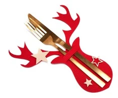 Kalėdinis stalo įrankių dėklas "Elnias", 2 vnt., raudonas