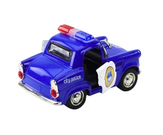 Klasikinis policijos automobilis su garsais ir šviesom, mėlynas