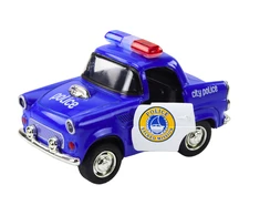 Klasikinis policijos automobilis su garsais ir šviesom, mėlynas