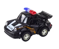 Klasikinis policijos automobilis su garsais ir šviesom, juodas