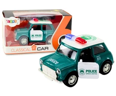 Klasikinis policijos automobilis su garsais ir šviesom, žalias