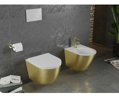 Klozetas Mexen Lena Rimless su lėtai nusileidžiančiu slim dangčiu, Baltas/Gold lines