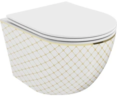 Klozetas Mexen Lena Rimless su lėtai nusileidžiančiu slim dangčiu, Baltas/Gold pattern