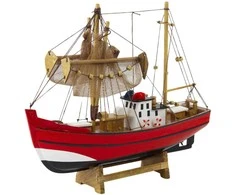 Kolekcinis dekoratyvinis žvejybinio laivo modelis, 30x26 cm, raudonas