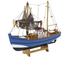 Kolekcinis dekoratyvinis žvejybinio laivo modelis, 30x26 cm, mėlynas