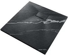Kvadratinis dušo padėklas Besco Vexo Marble Juodas, 90 x 90 cm