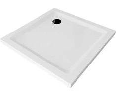 Kvadratinis dušo padėklas Mexen Flat Slim su sifonu, Baltas+Juodas, 80 x 80 cm