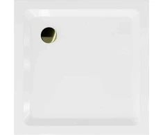 Kvadratinis dušo padėklas Mexen Flat Slim su sifonu, Baltas+Gold, 80 x 80 cm