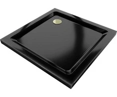 Kvadratinis dušo padėklas Mexen Flat Slim su sifonu, Juodas+Gold, 100 x 100 cm