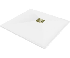 Kvadratinis dušo padėklas Mexen Stone+ su sifonu, 80 x 80 cm, Baltas+Gold