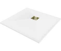 Kvadratinis dušo padėklas Mexen Stone+ su sifonu, 70 x 70 cm, Baltas+Gold
