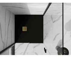 Kvadratinis dušo padėklas Mexen Stone+ su sifonu, 90 x 90 cm, Juodas+Gold