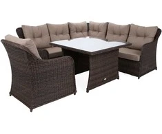 Lauko baldų komplektas Bergamo Corner su 1 foteliu, Brown Mat / Brown Melange