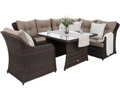 Lauko baldų komplektas Bergamo Corner su 1 foteliu, Brown Mat / Brown Melange