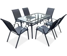 Lauko baldų komplektas Bologna, 150 cm, 6+1, Juodas