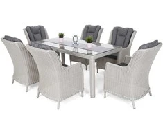 Lauko baldų komplektas Bristol 180 cm, 6+1, Baltas / Pilkas