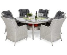 Lauko baldų komplektas Bristol Round Elegant 150 cm, 6+1, Baltas / Pilkas