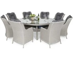 Lauko baldų komplektas Bristol Round Elegant 180 cm, 8+1, Baltas / Pilkas