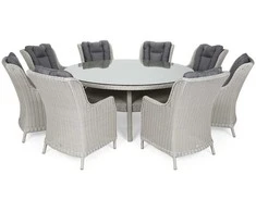 Lauko baldų komplektas Bristol Round Elegant 180 cm, 8+1, Baltas / Pilkas