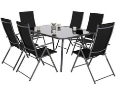 Lauko baldų komplektas Casablanca 145 cm, 6+1, Pilkas / Juodas