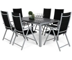 Lauko baldų komplektas Ibiza 150 cm, 6+1, Sidabrinis / Juodas